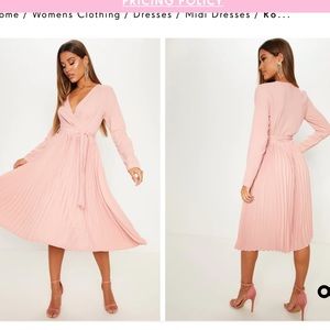 PrettyLittleThing Blush Pink Pleated Midi Wrap Dress